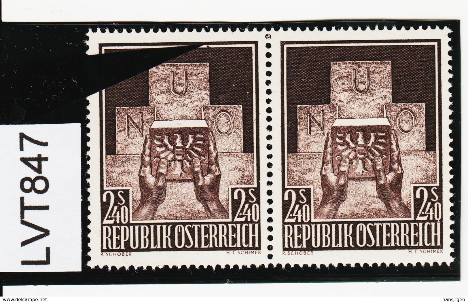 LTV847 ÖSTERREICH 1956 Michl 1025 PLATTENFEHLER FARBFLECK MARKENRAND ** Postfrisch - Variétés & Curiosités