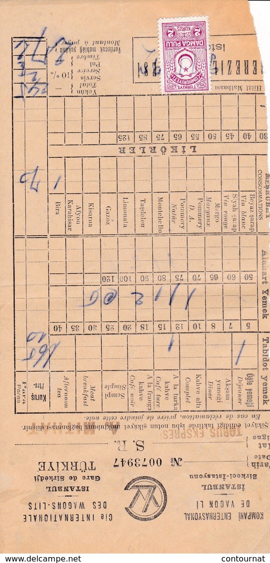 Billet Train Cie Internationale De WAGONS LITS  ISTANBUL Turquie  Gare De SIRKEDJI   A93 - Transports