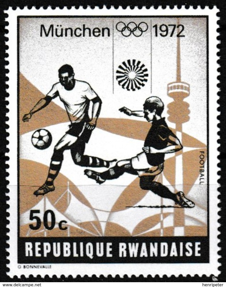 Timbre-poste Gommé Neuf** - Jeux Olympiques De Munich Football - N° 487 (Yvert) - République Rwandaise 1972 - Neufs