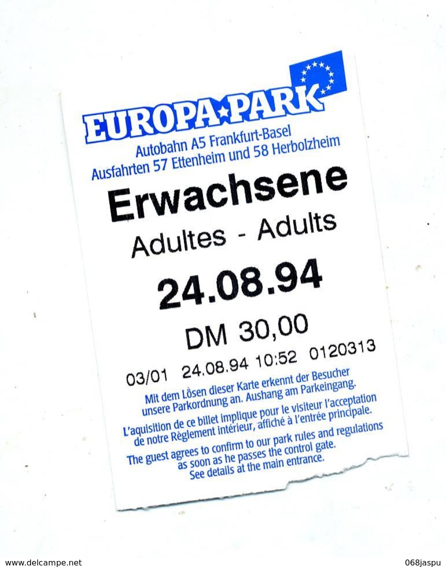 Ticket Entree Parc  Attraction Euro-park Allemagne Theme Souris - Tickets D'entrée