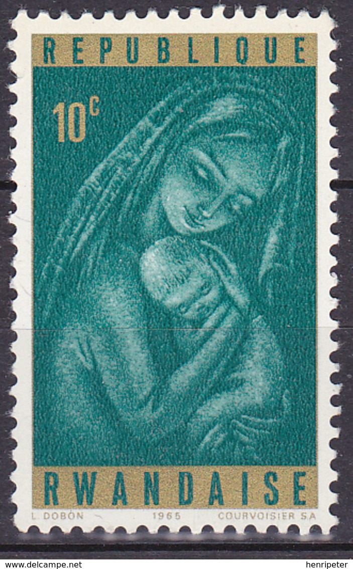 Timbre-poste Gommé Neuf** - La Vierge Et L'Enfant Madonna And Child - N° 128 (Yvert) - République Rwandaise 1965 - Neufs