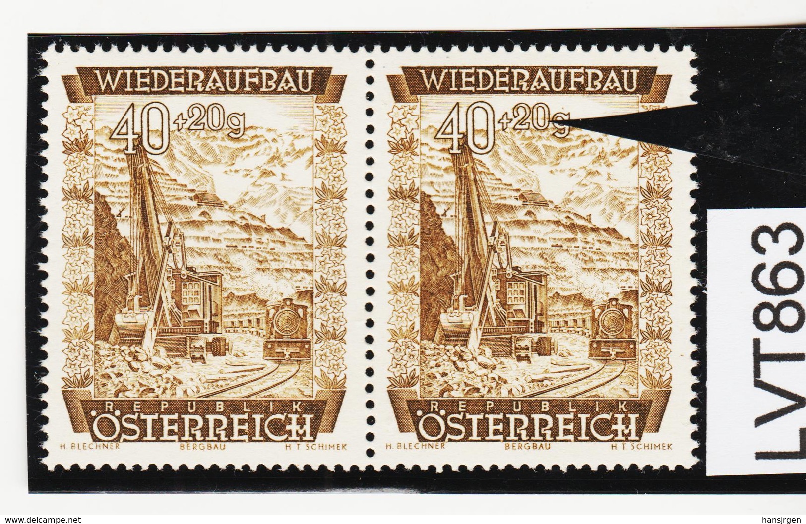 LTV863 ÖSTERREICH 1948 Michl 861 PLATTENFEHLER  FARBSTRICH Durch 0 ** Postfrisch - Errores & Curiosidades