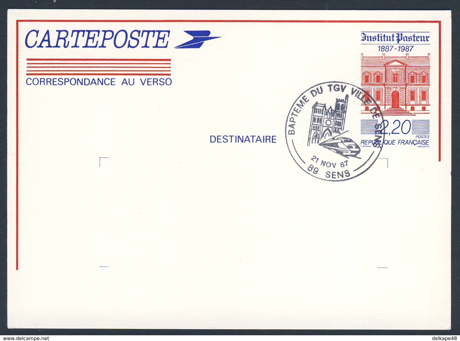 France Rep. Française 1987 Card / Karte / Carte - Bapteme TGV "Ville De Sens " / Tauf Lokomotive - Treni