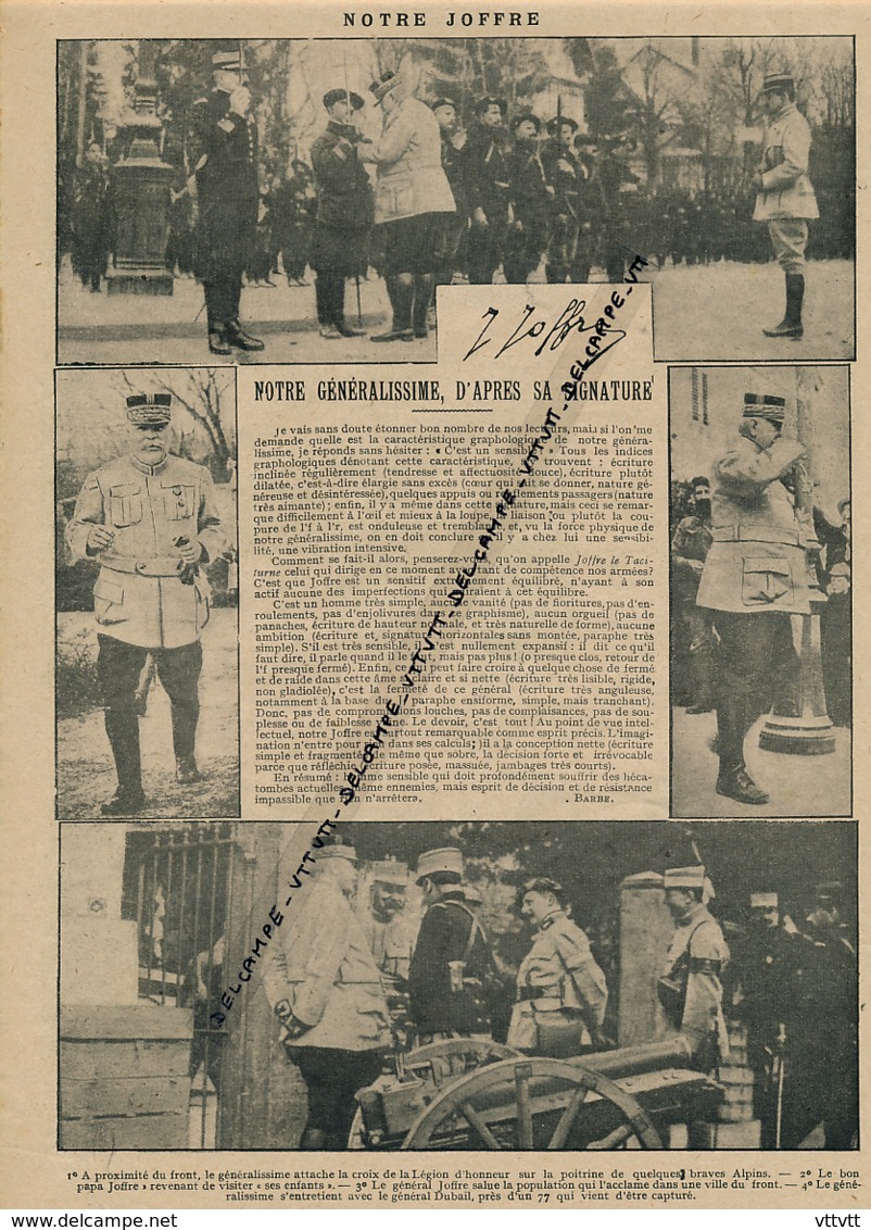 GUERRE 14-18 : Document, Général Joffre, Chasseurs Alpins, Général Dubail, Canon De 77, Autographe, Légion D'honneur - 1914-18