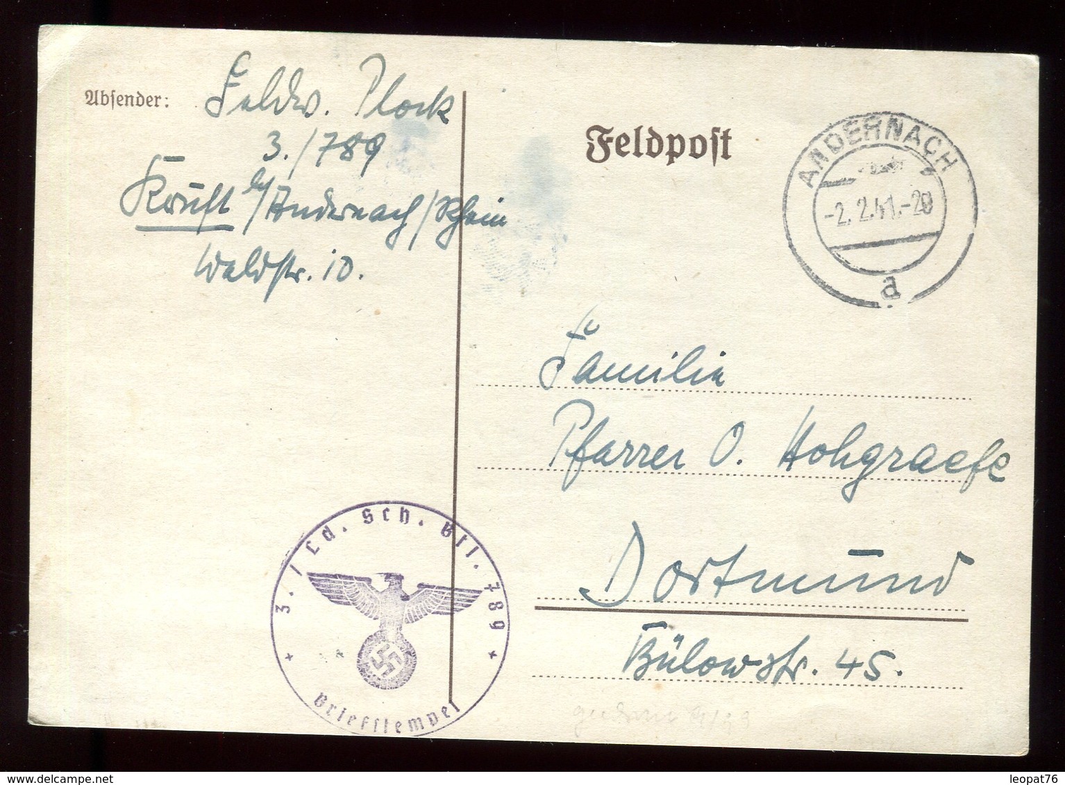 Allemagne - Carte En Feldpost De Andernach En 1941 - N84 - Briefe U. Dokumente