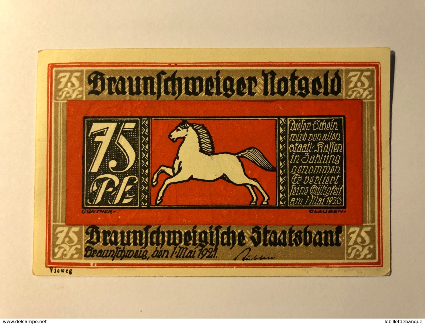 Allemagne Notgeld Braunschweig 75 Pfennig - Collections