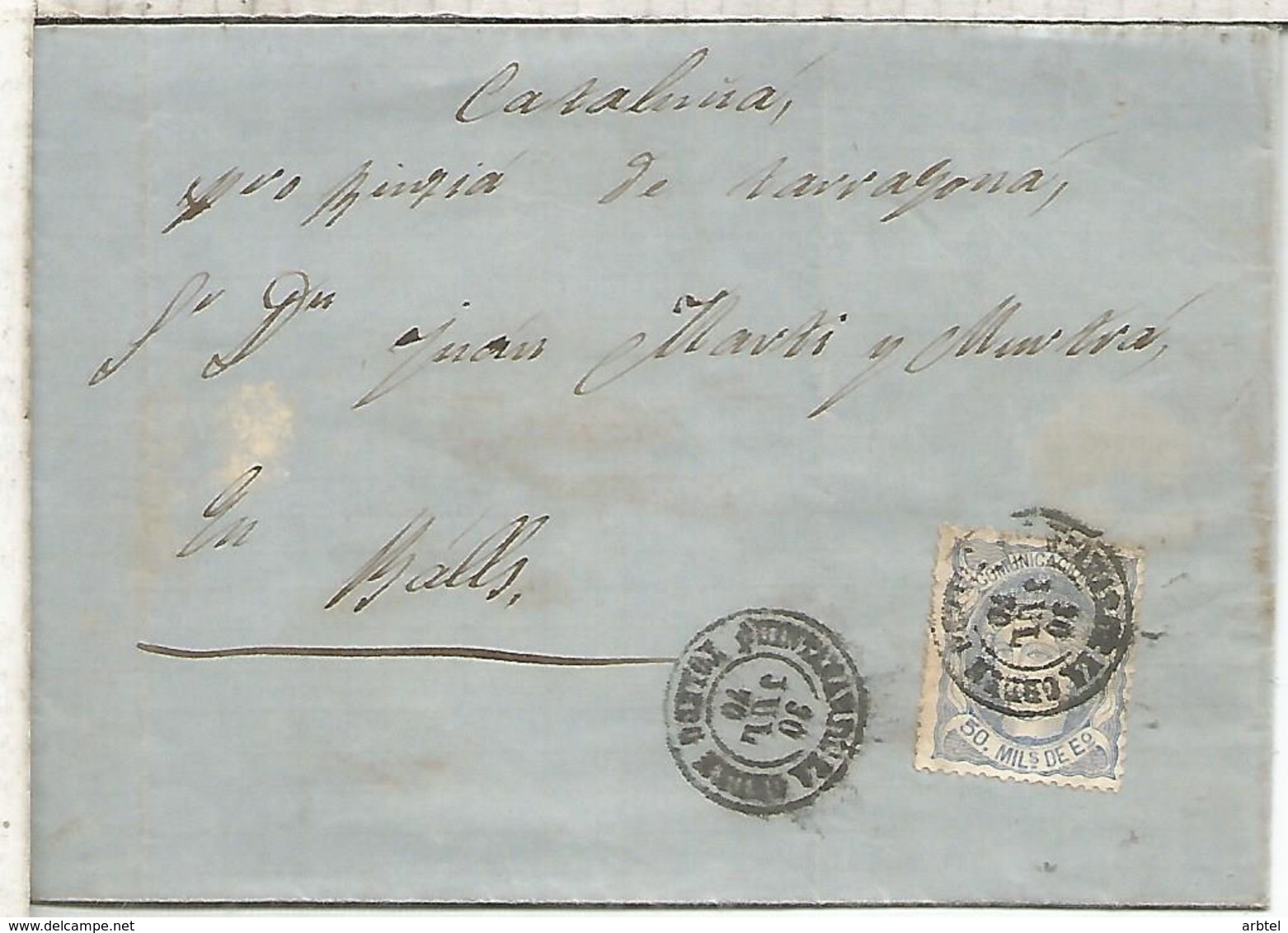 QUINTANAR DE LA ORDEN TOLEDO A VALLS TARRAGONA 1870 - Cartas & Documentos