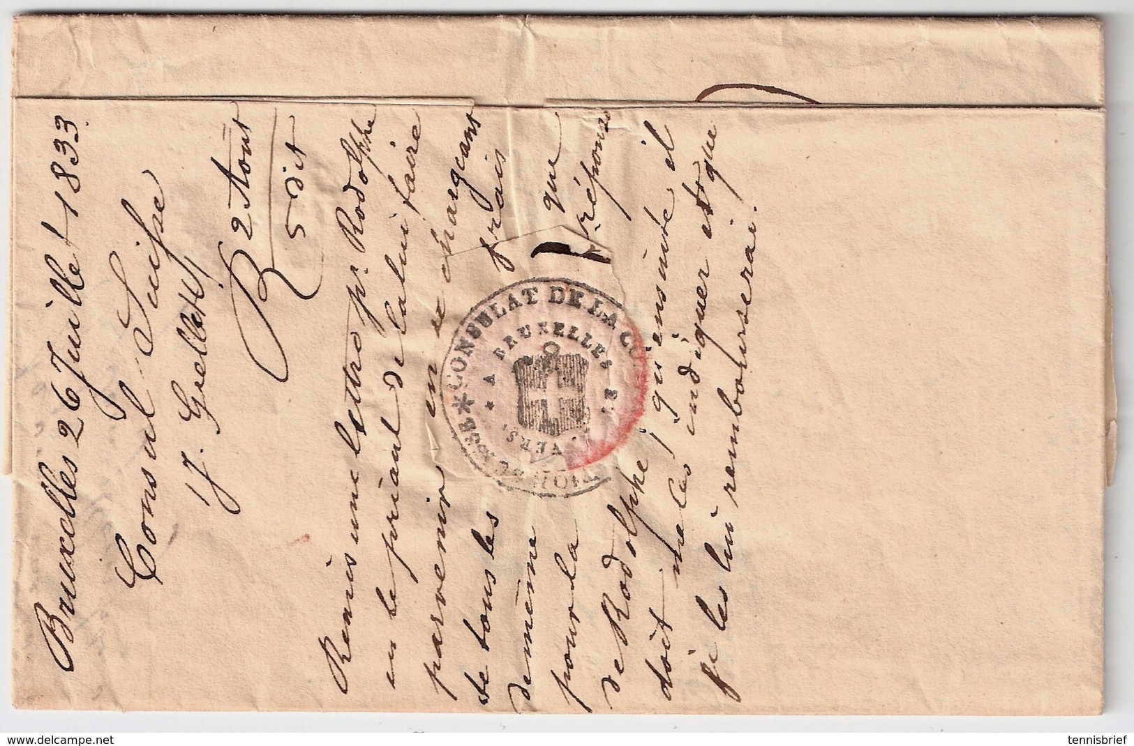 1833, " BRUXELLES " Lettre Consulat Pour La Suisse  , #a1307 - 1830-1849 (Belgique Indépendante)