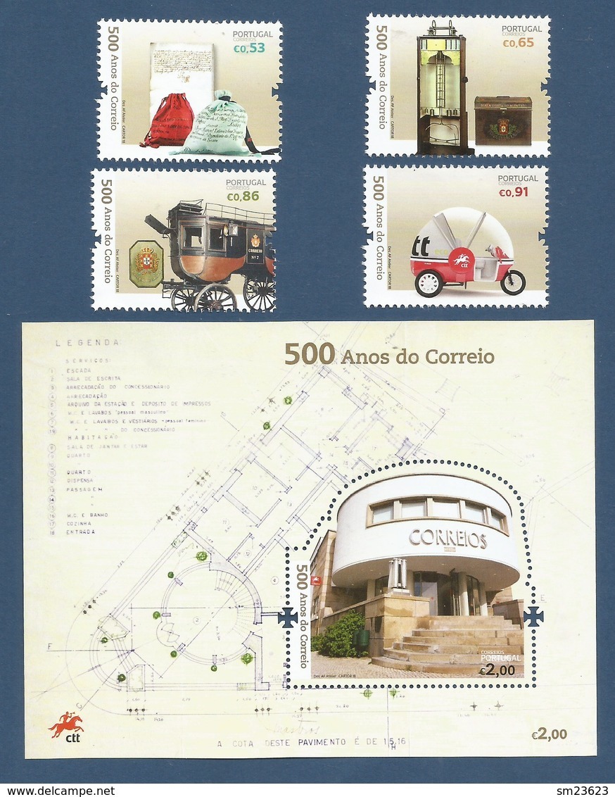 Portugal   2018  , 500 Anos Do Correio - Stamps + Sheet - Postfrisch / MNH / (**) - Unused Stamps