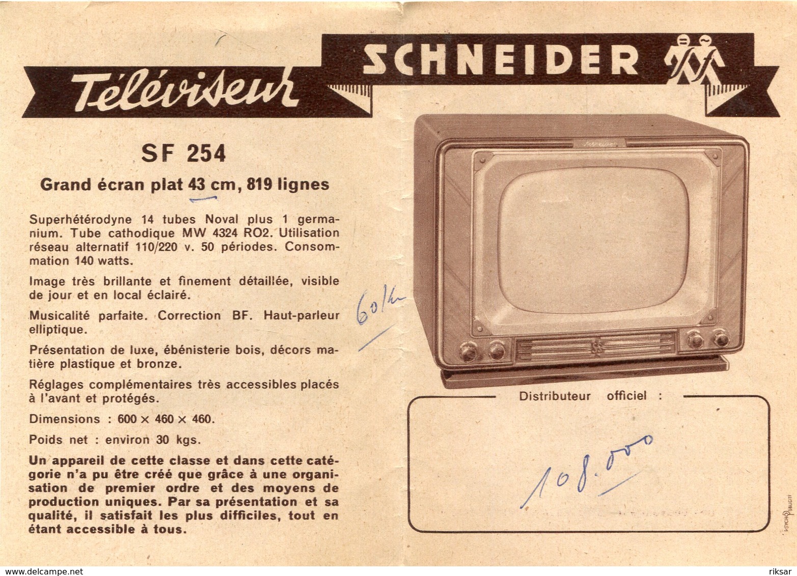 FIDELIO SCHNEIDER(PUBLICITE) TELEVISION(IVRY) - Werbung