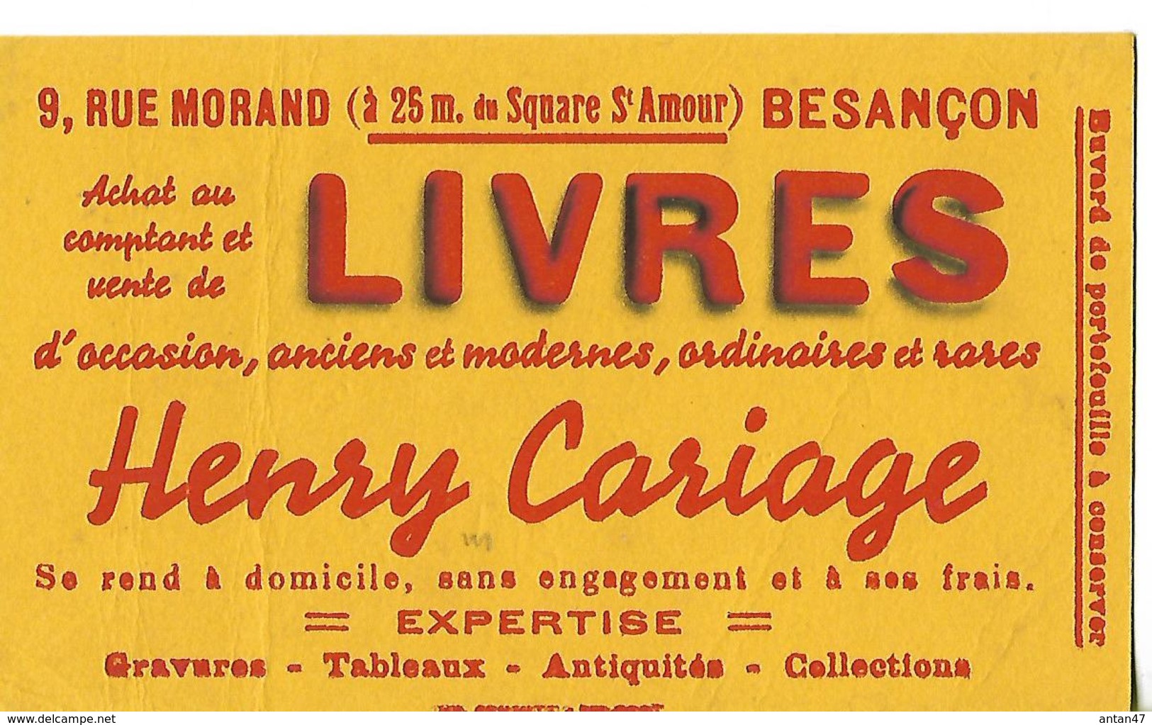 Buvard Livres Henri Cariage BESANCON 25 - Papeterie