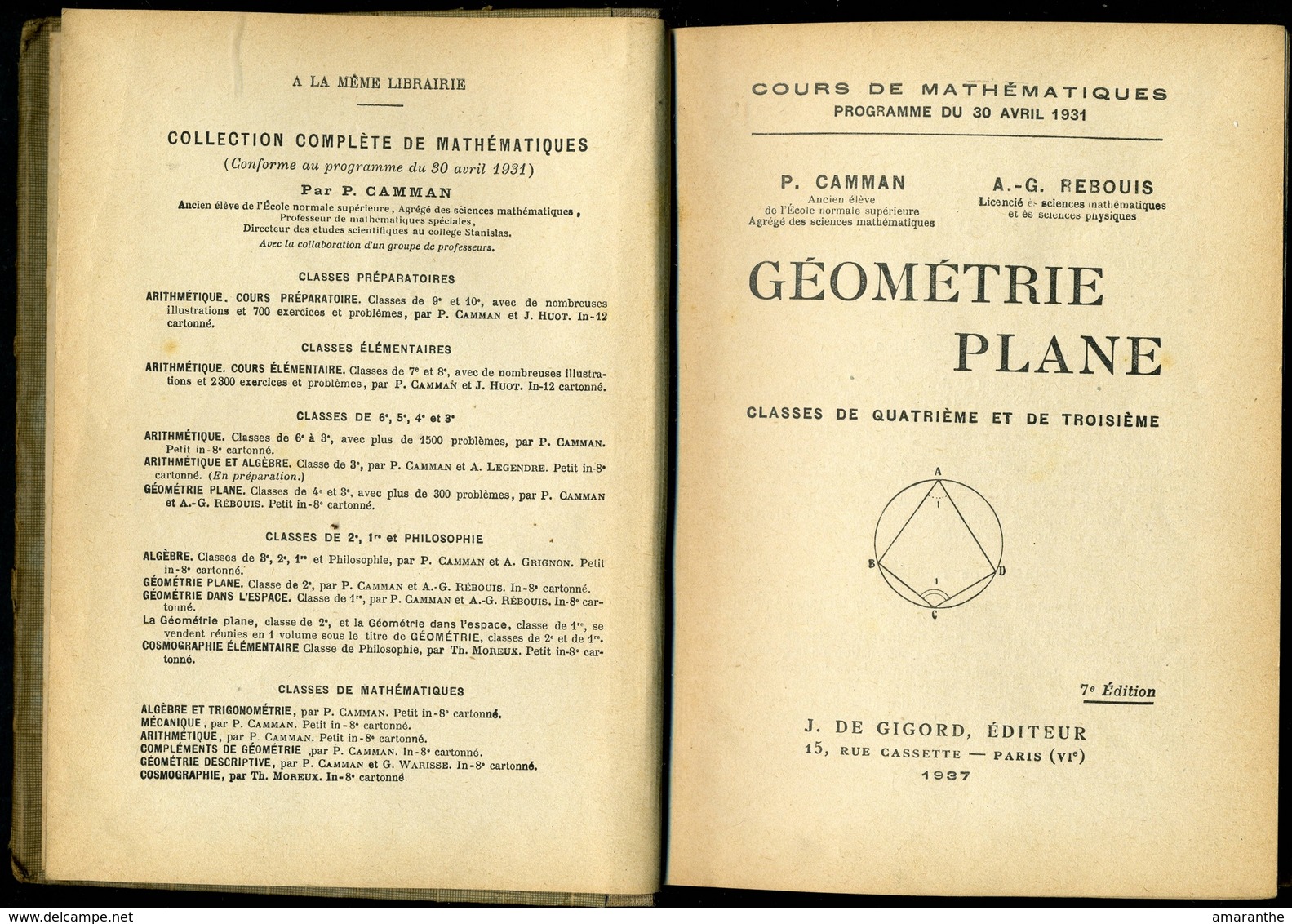 GEOMETRIE PLANE - 1937 - 18 Ans Et Plus