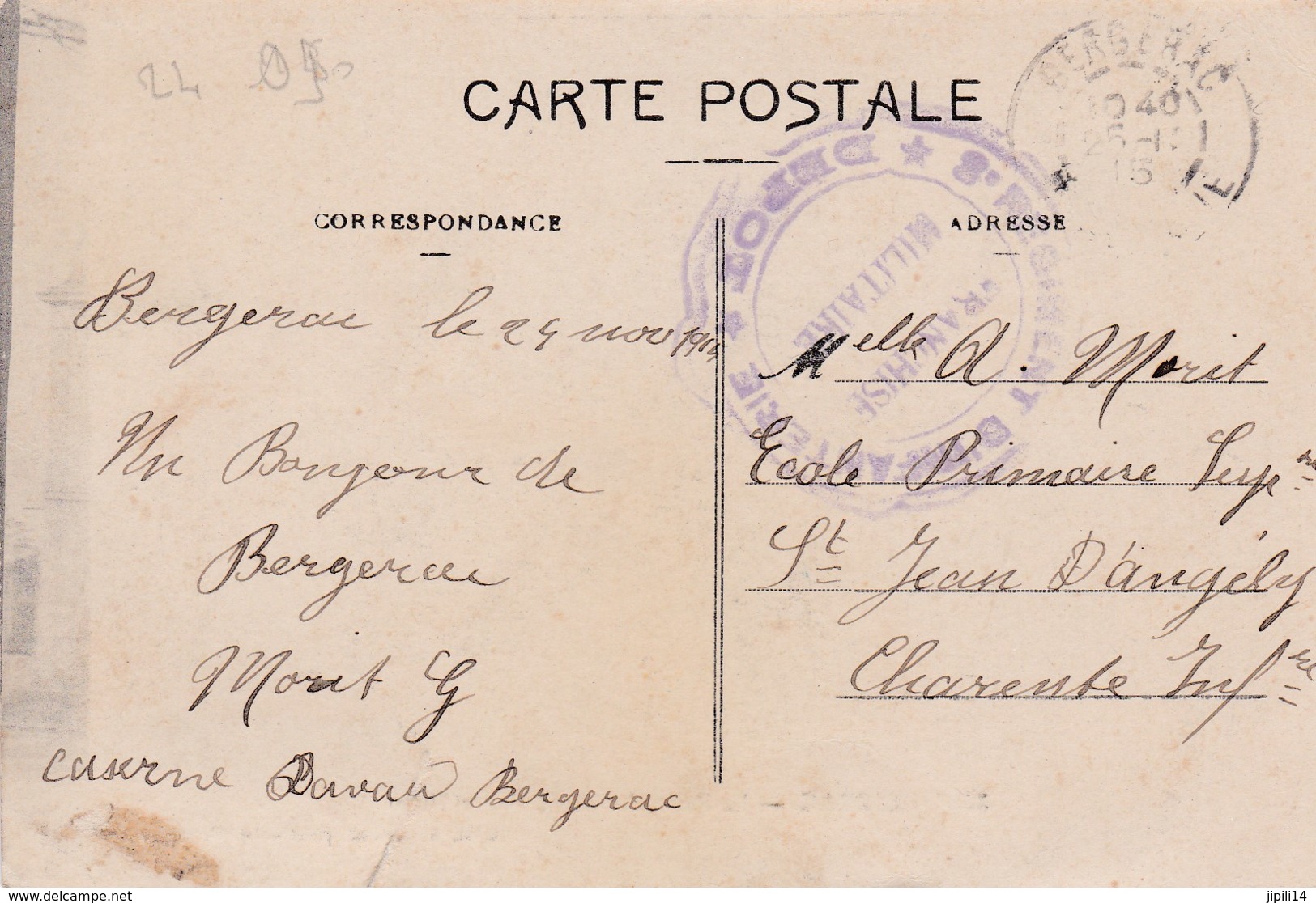 BERGERAC LA POSTE LE COURS VICTOR HUGO ANIMATION EN E LETAT CACHET MILITAIRE AU DOS 2 SCANS ACHAT IMMEDIAT - Bergerac