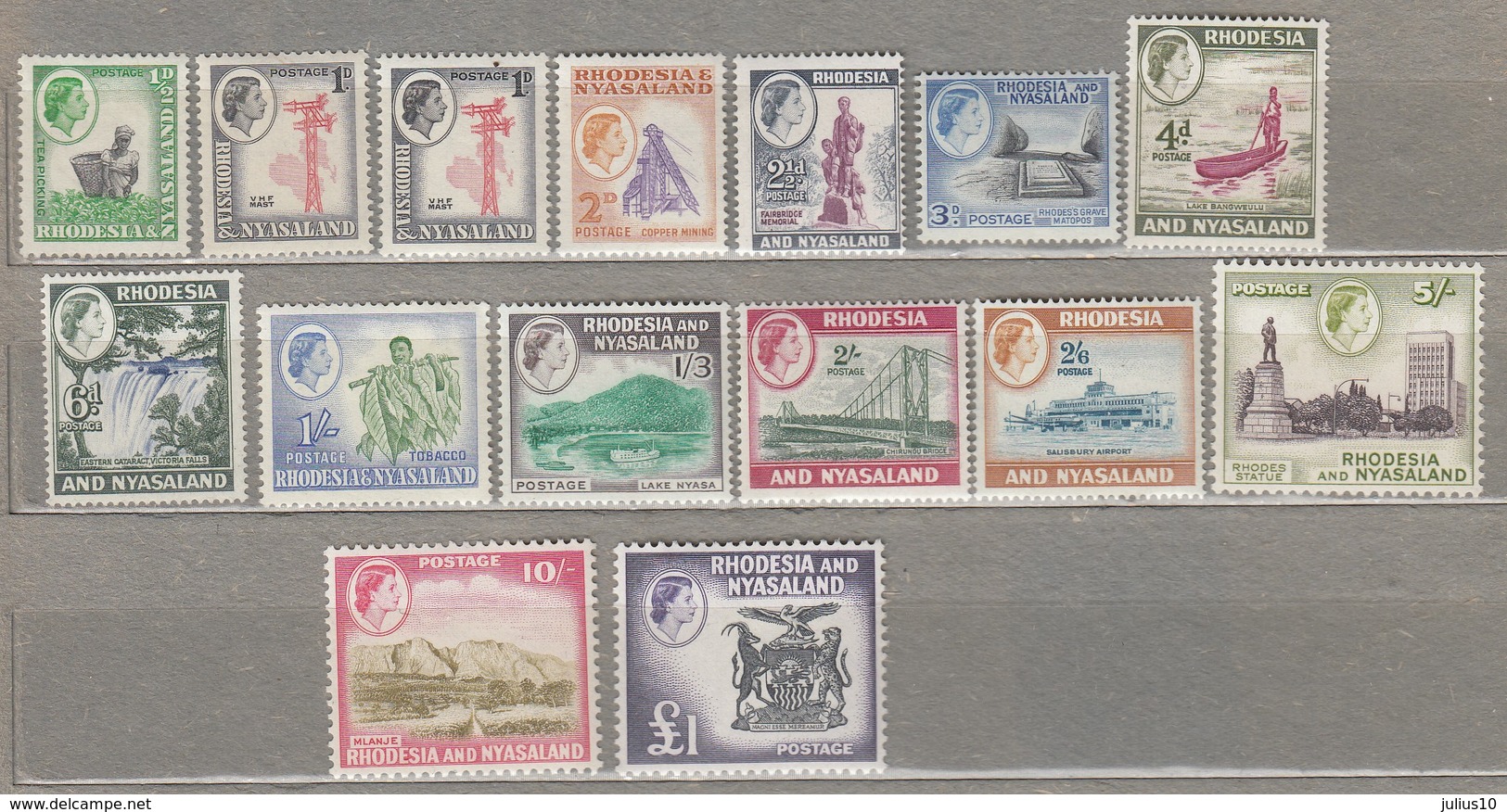 RHODESIA NYASALAND 1959 Mi 19-33 SG 18-31 MNH (**) Read #23454 - Rhodesia & Nyasaland (1954-1963)