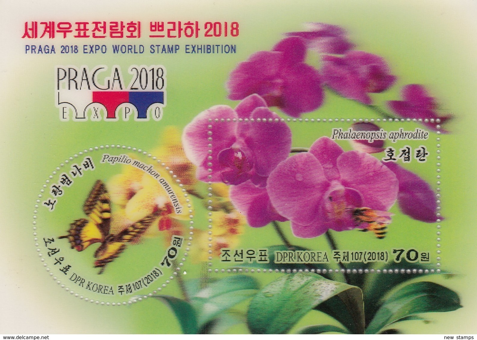 Korea 2018 Flowers Orchids Butterflies Praga Expo World Stamp Exhibition SS MNH - Butterflies