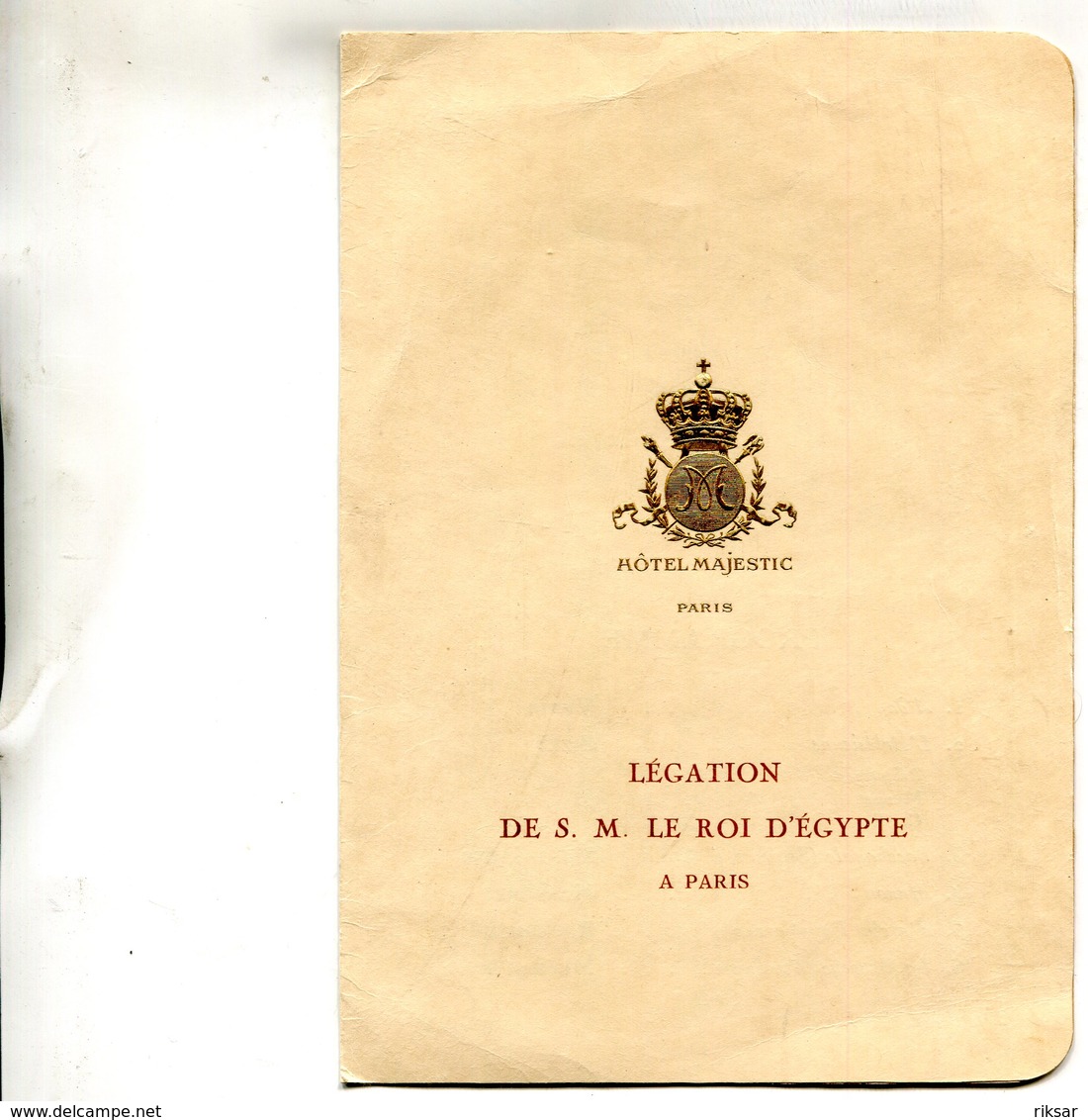 MENUS(HOTEL) PARIS(LE ROI D EGYPTE) - Menus