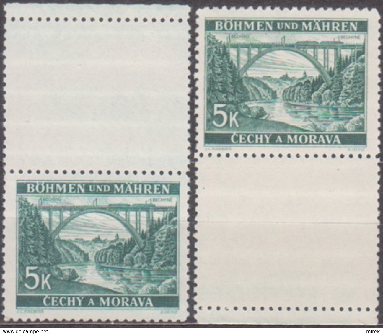 30/ Bohemia & Moravia; ** Nr. 45, Smaragd Green; Stamps With Coupon - Unused Stamps