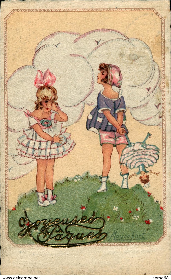 Fantaisie Vœux Joyeuses Pâques Enfants Poupée Illustrateur Maison KURT - Ostern