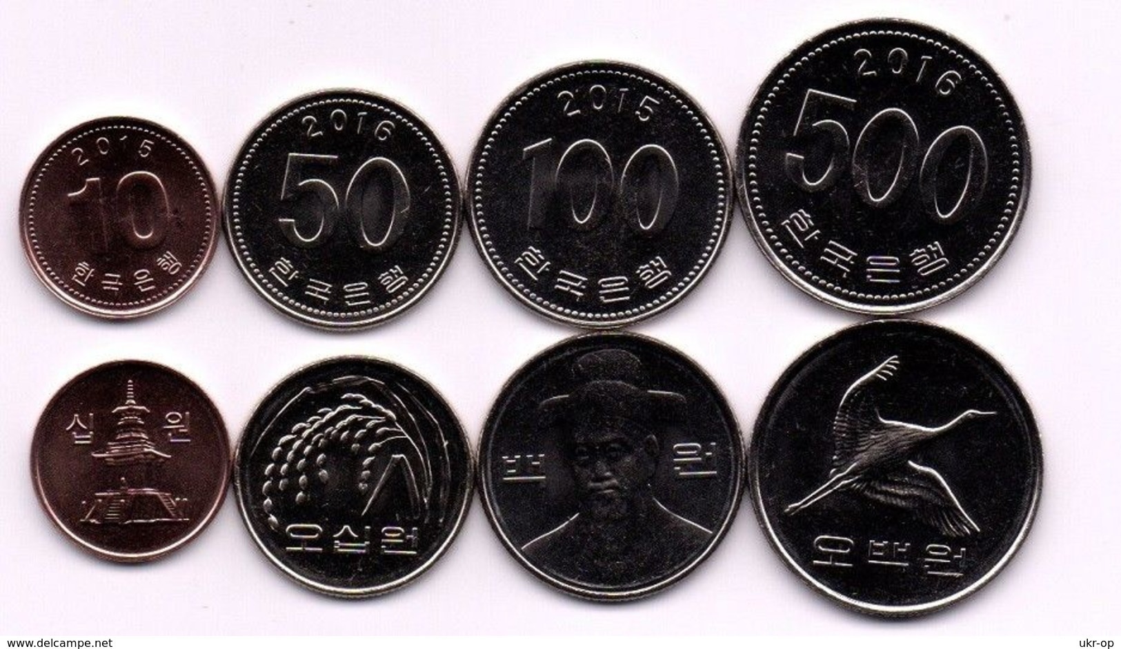 Korea South - Set 4 Coins 10 50 100 500 Won 2015 - 2016 UNC Ukr-OP - Coreal Del Sur