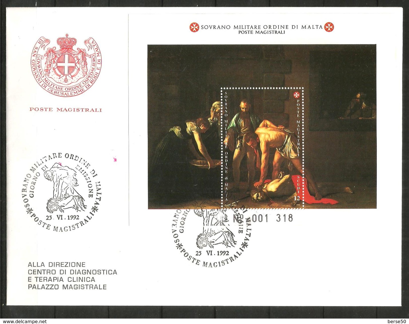 1992 SOVRANO ORDINE DI MALTA SMOM  Foglietto Fdc Viaggiata, Bellissima - Malte (Ordre De)