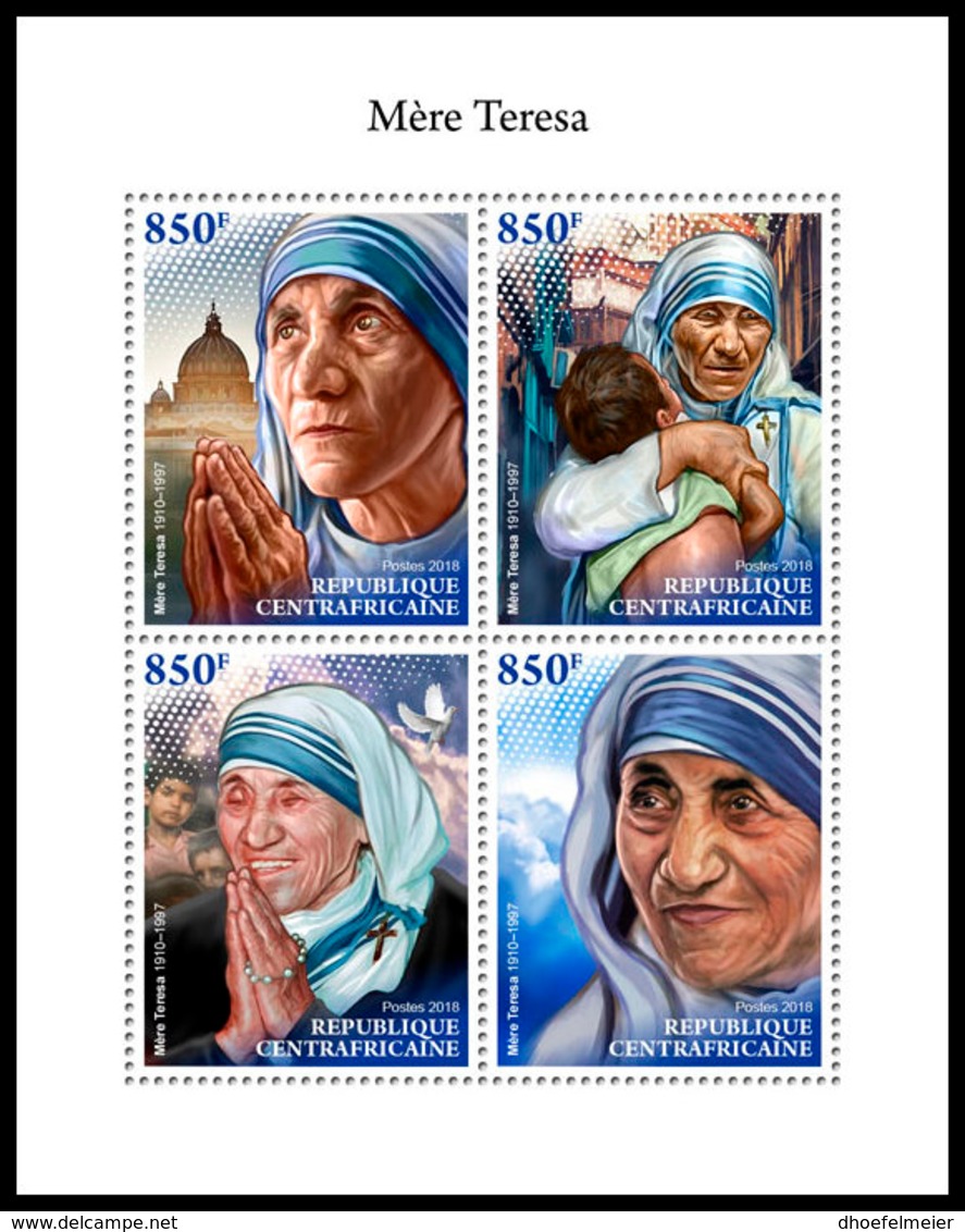 CENTRAL AFRICA 2018 **MNH Mother Teresa Mutter Teresa Mere Teresa M/S - OFFICIAL ISSUE - DH1845 - Mère Teresa