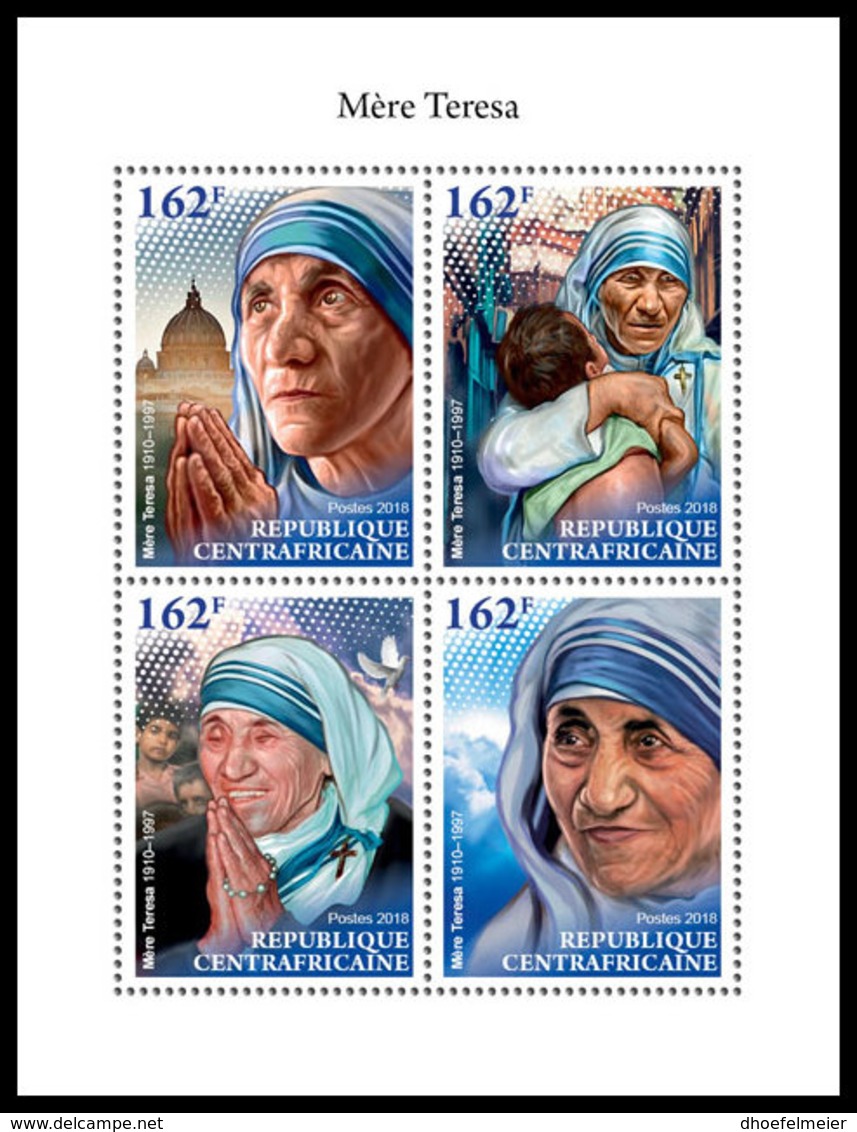 CENTRAL AFRICA 2018 **MNH SMALL Mother Teresa Mutter Teresa Mere Teresa M/S - OFFICIAL ISSUE - DH1845 - Mère Teresa