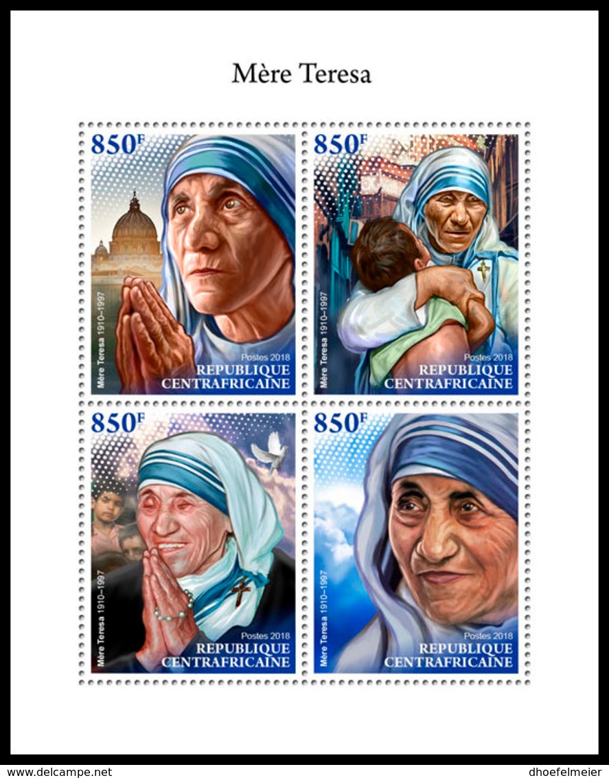 CENTRAL AFRICA 2018 **MNH Mother Teresa Mutter Teresa Mere Teresa M/S - IMPERFORATED - DH1845 - Mother Teresa