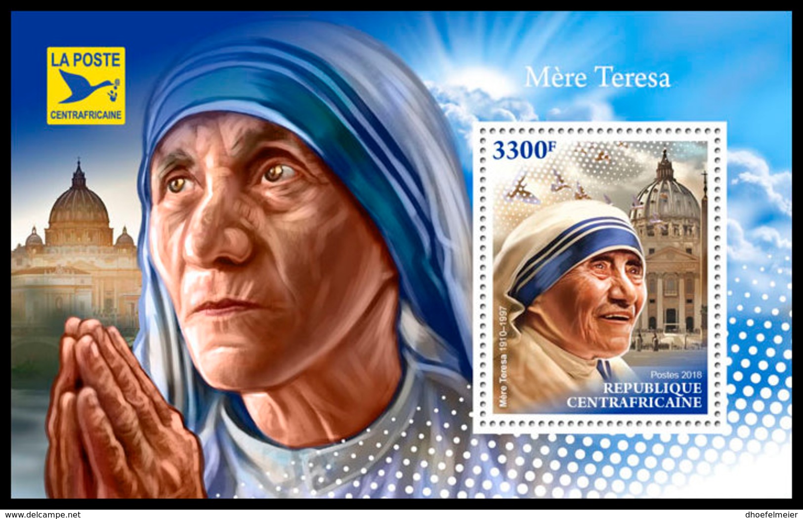 CENTRAL AFRICA 2018 **MNH Mother Teresa Mutter Teresa Mere Teresa S/S - IMPERFORATED - DH1845 - Madre Teresa