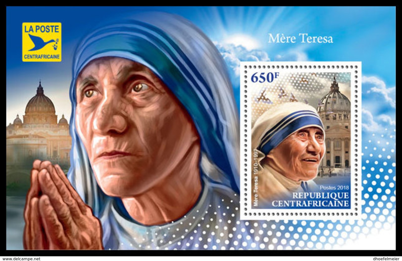 CENTRAL AFRICA 2018 **MNH SMALL Mother Teresa Mutter Teresa Mere Teresa S/S - IMPERFORATED - DH1845 - Moeder Teresa