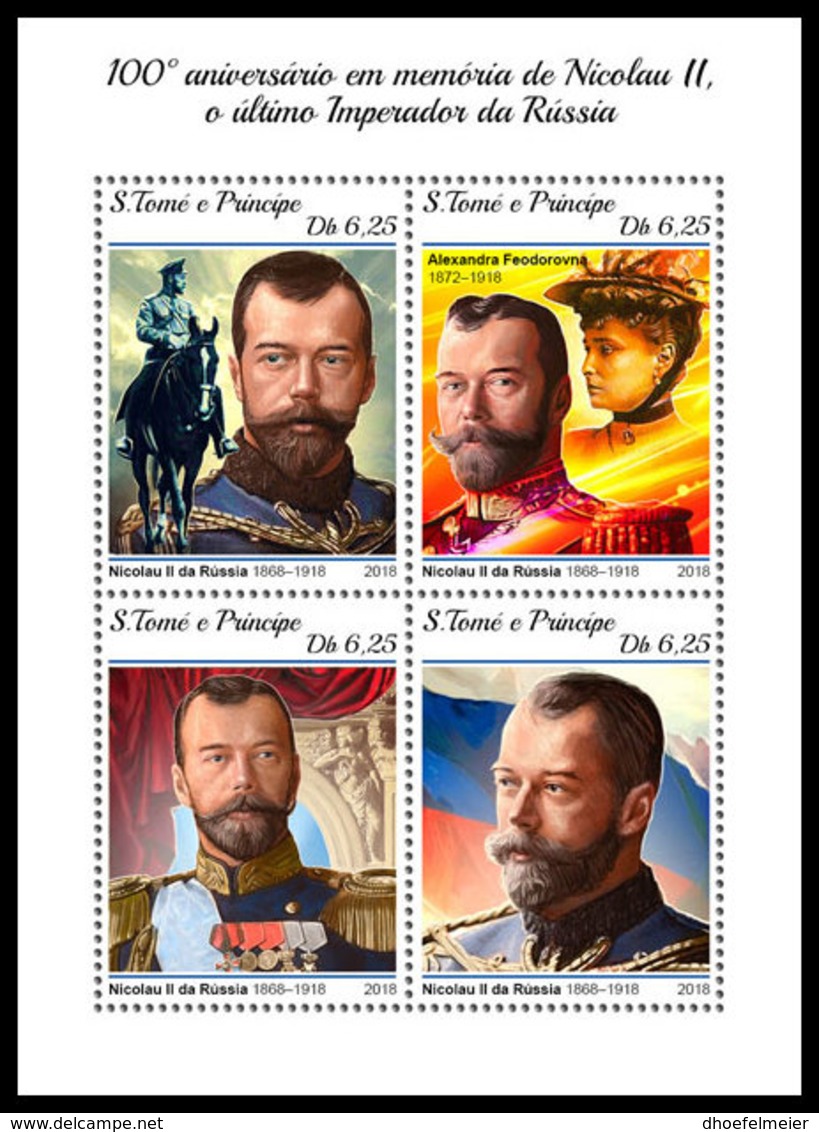 SAO TOME 2018 **MNH SMALL Zsar Zar Nicholas II. Of Russia M/S - OFFICIAL ISSUE - DH1845 - Royalties, Royals