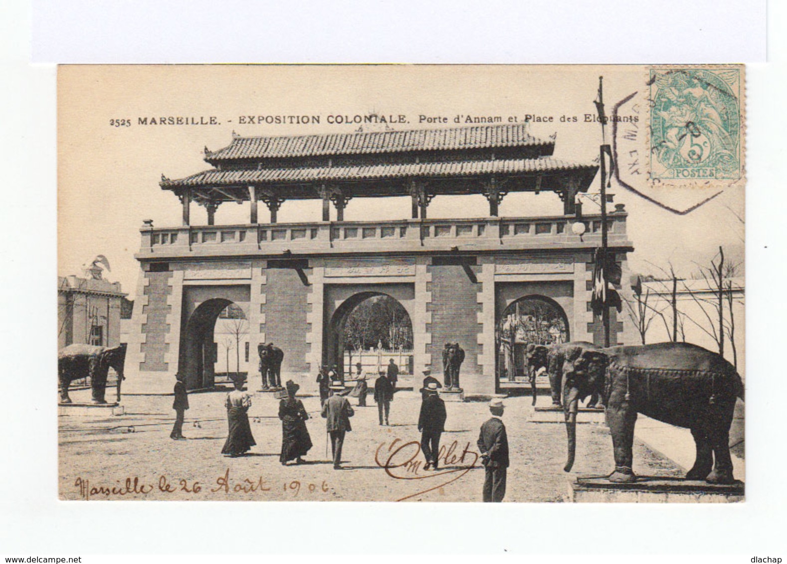 Carte Postale Marseille Vignette Exposition Coloniale. CAD Hexagonal Exposition Coloniale 1906. (867) - Cachets Manuels