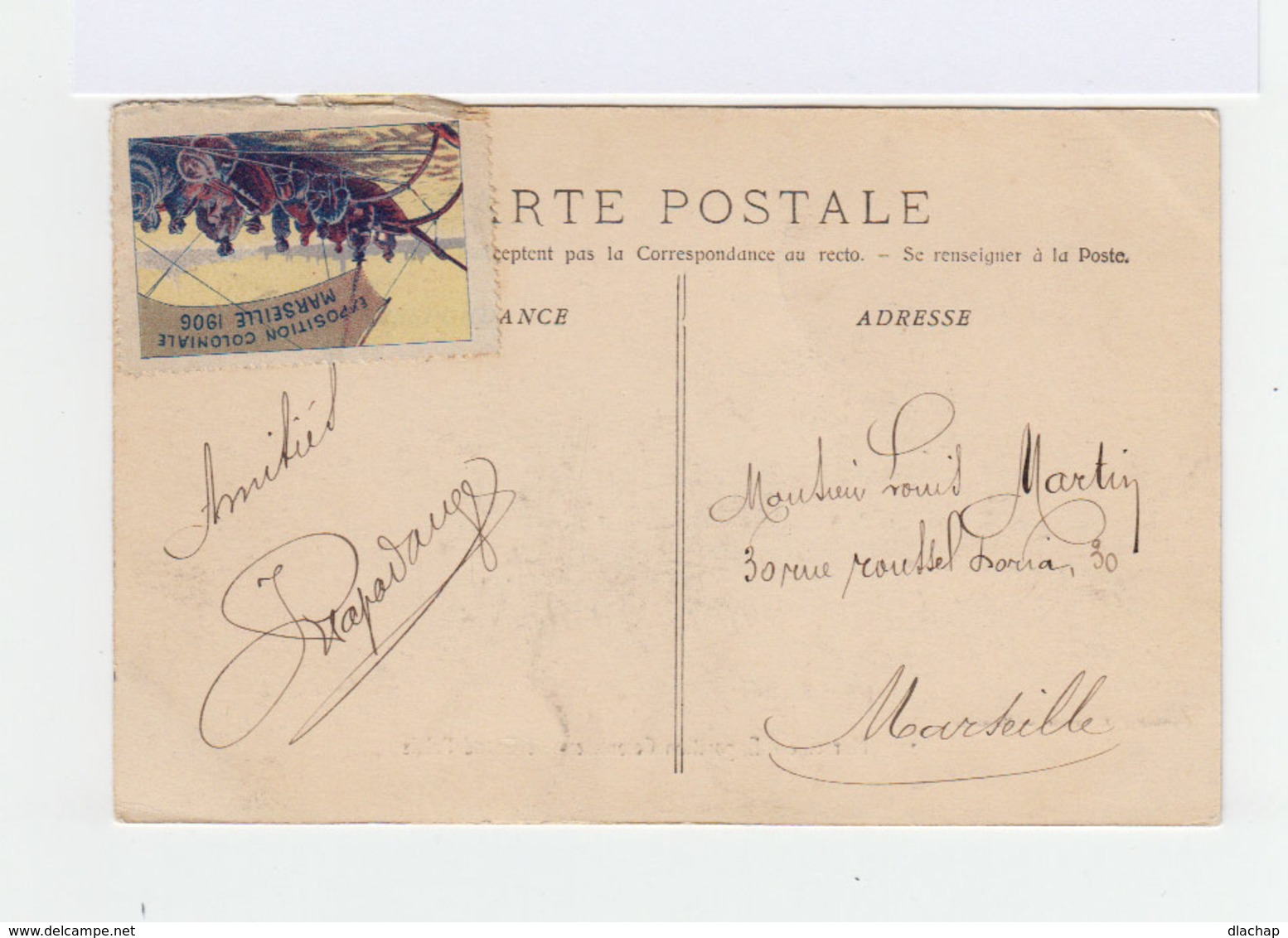 Carte Postale Marseille Vignette Exposition Coloniale. CAD Hexagonal Exposition Coloniale 1906. (868) - Cachets Manuels