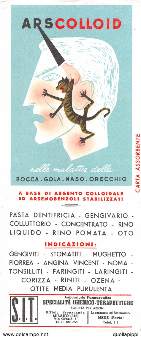 08836 "(PAVIA) DEME - LABORATORIO FARMACEUTICO SPECIALITA' IGIENICO TERAPEUTICO - ARSCOLLOID" CARTA ASSORBENTE ORIG. - Lebensmittel