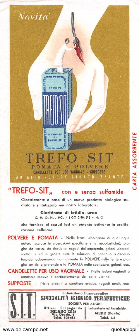 08837 "(PAVIA) DEME - LABORATORIO FARMACEUTICO SPECIALITA' IGIENICO TERAPEUTICO - TREFO-SIT" CARTA ASSORBENTE ORIG. - Food