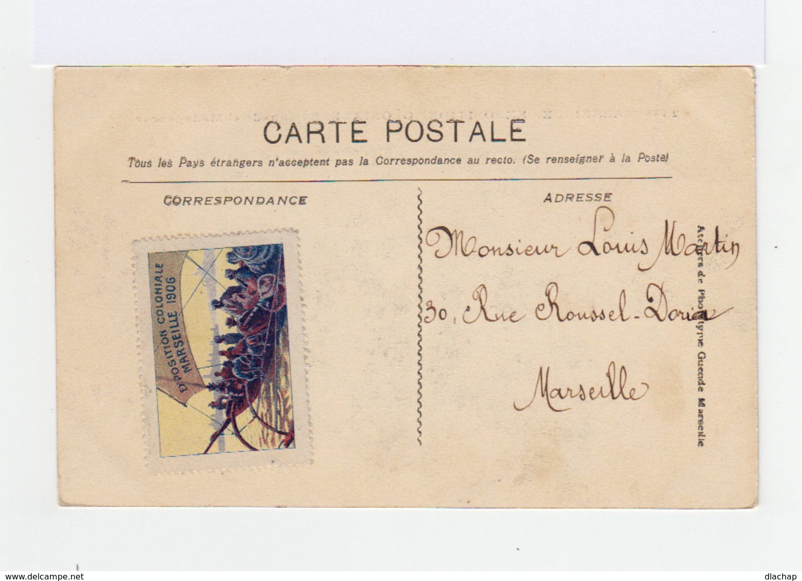 Carte Postale Marseille Vignette Exposition Coloniale. CAD Hexagonal Exposition Coloniale 1906. (869) - Cachets Manuels