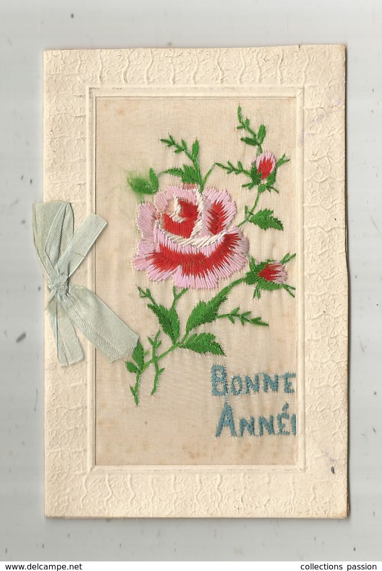 Cp  4 Pages ,  BONNE  ANNEE  ,fleurs  , Brodée , Tissus , Noeud , Vierge - Nouvel An