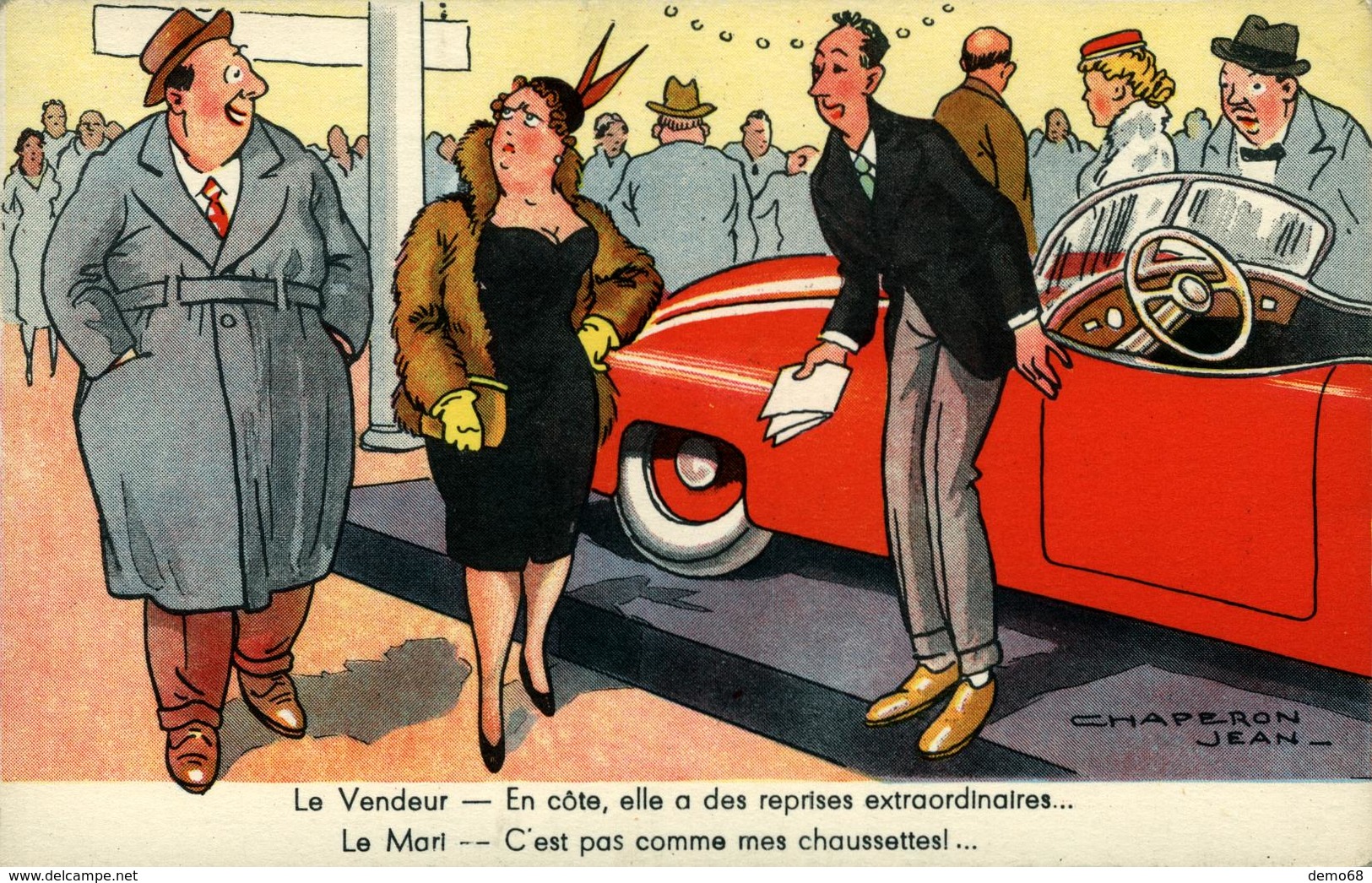 Illustrateur Fantaisie Jean CHAPERON Le Vendeur Dame Chapeau Plume Voiture - Chaperon, Jean