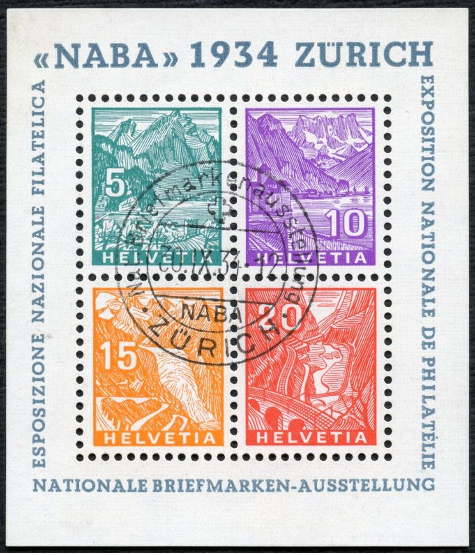 SCHWEIZ 1934, BLOCK 1, NABA MIT SONDERSTEMPEL, ECHT MIT ATTEST, Mi. 750,- TOPP! - Bloques & Hojas