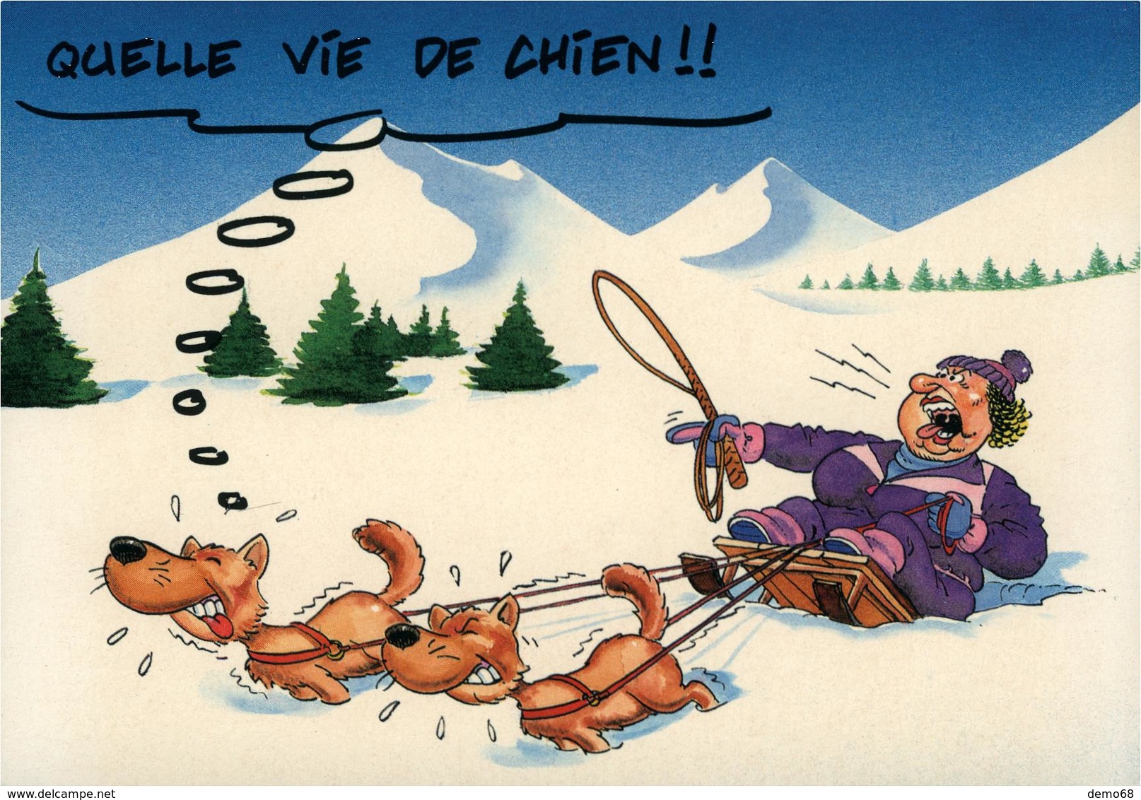 Illustrateur Femme Chien Luge Traineau Humour Neige .....  Quelle Vie De Chien - Zeitgenössisch (ab 1950)