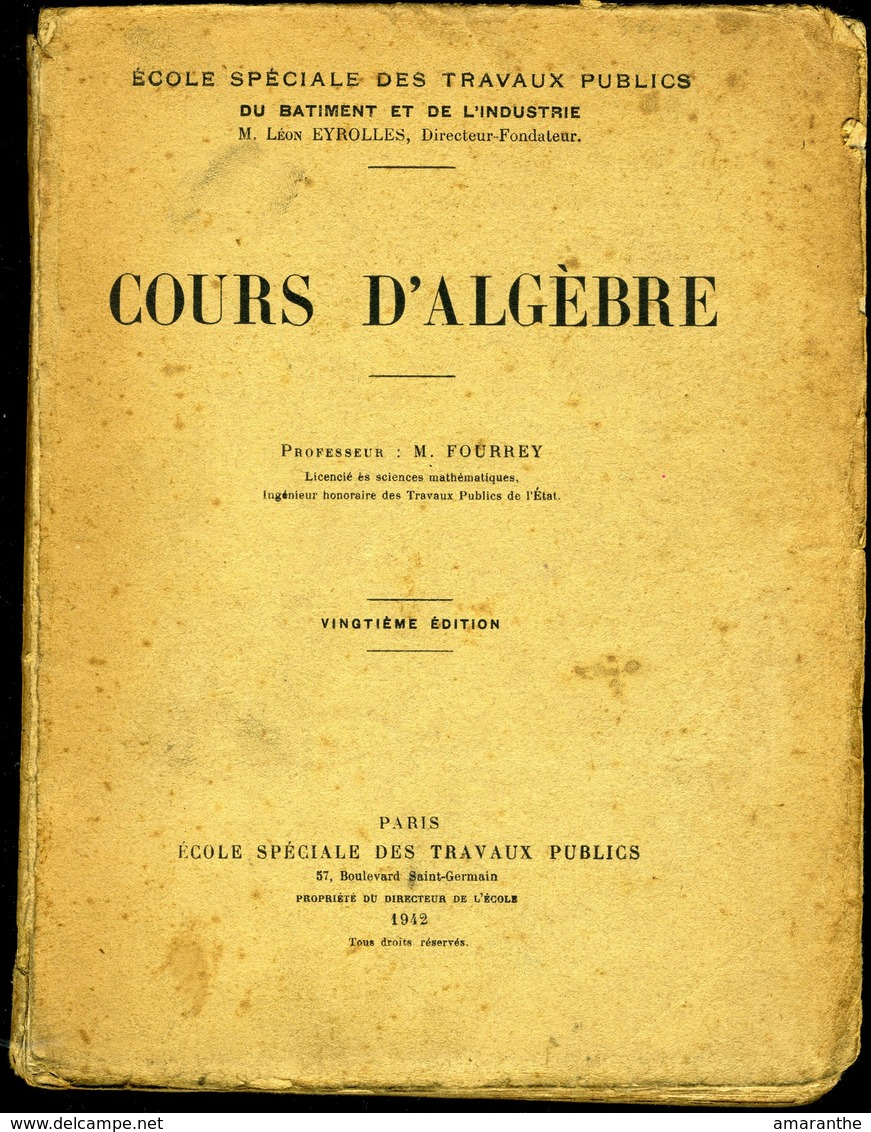 Cours D' ALGEBRE - 1942 - 18 Ans Et Plus