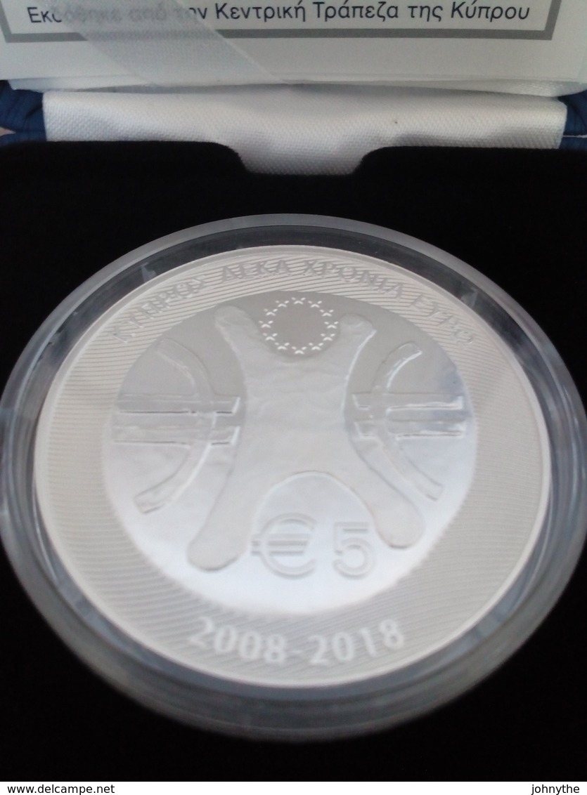 Cyprus 2018-10 Years Of Euro (silver) - Euro;5 -unc With Box And Certificate - Zypern