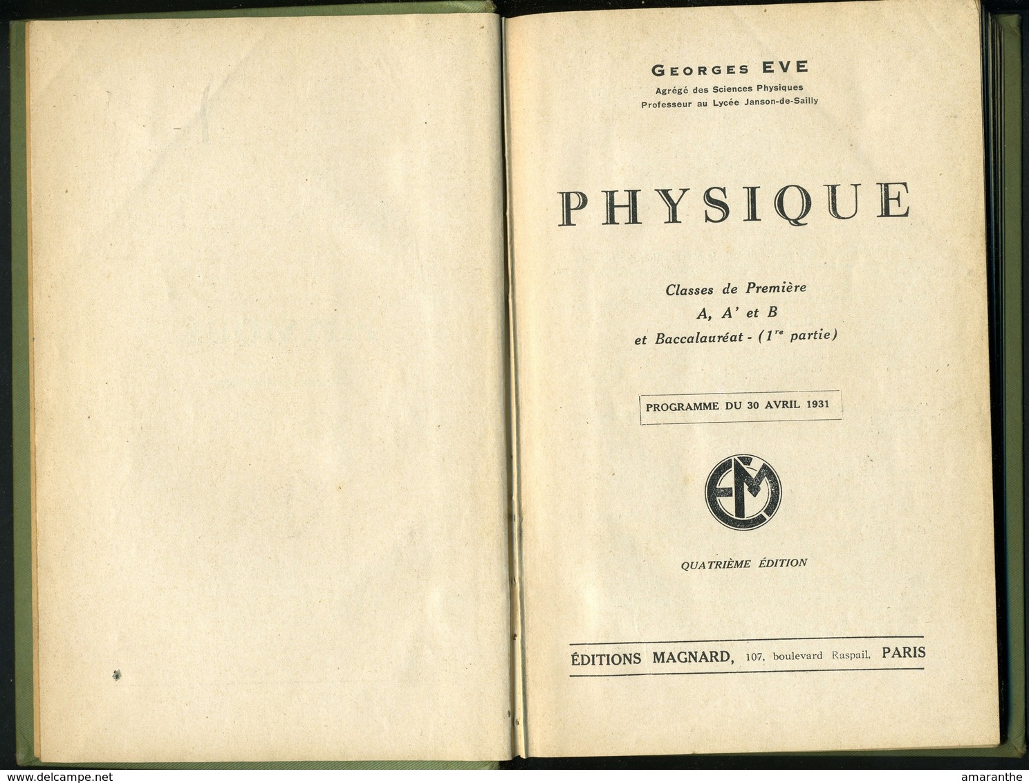 PHYSIQUE Classes De 1re Et Baccalauréat - 1940 - 18 Ans Et Plus