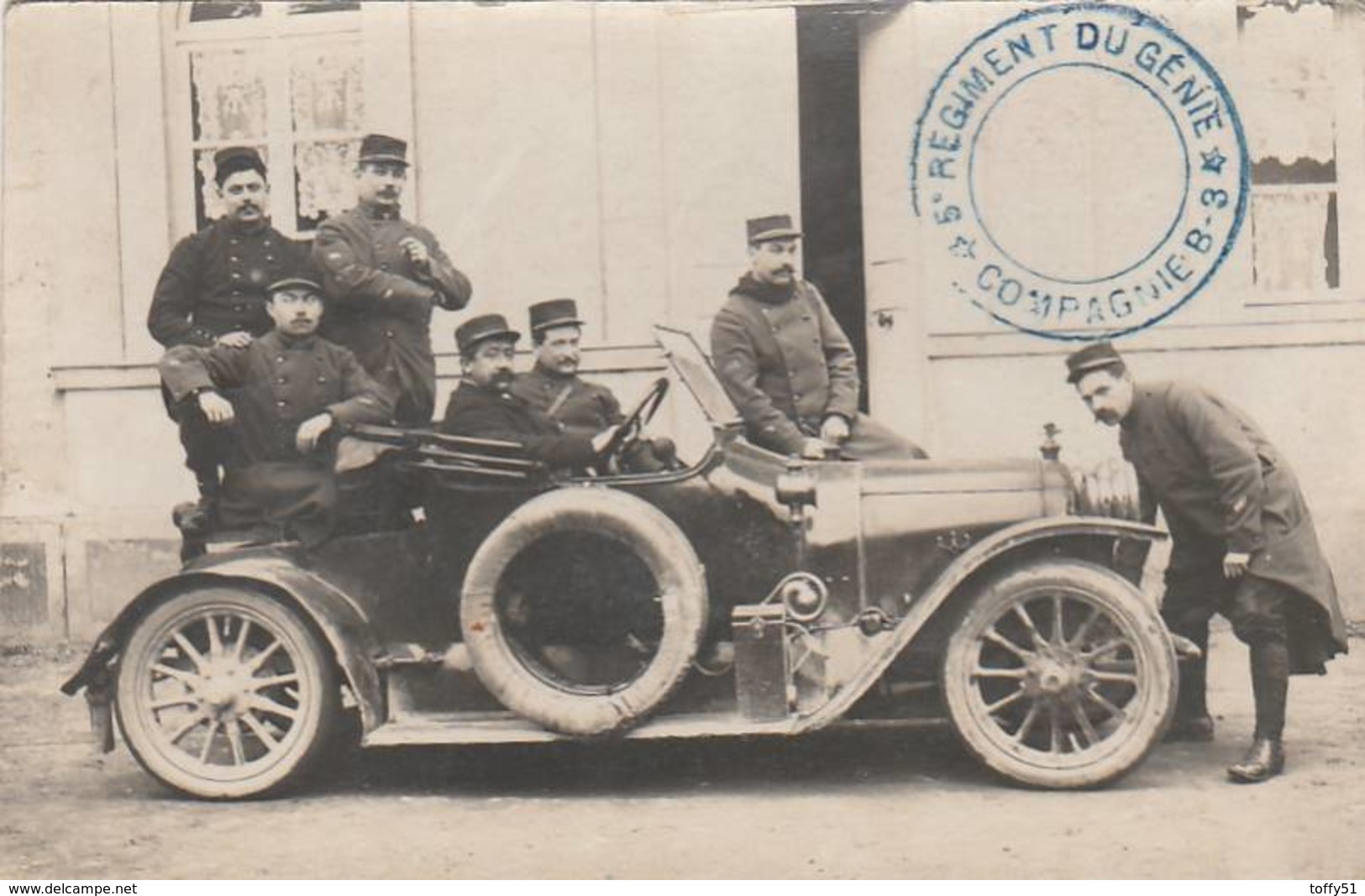 CARTE PHOTO: MILITAIRES DANS SUPERBE VOITURE TAMPON DU 5e RÉGIMENT DU GÉNIE COMPAGNIE B-3 ETAPLES (62) ..ÉCRITE - Etaples