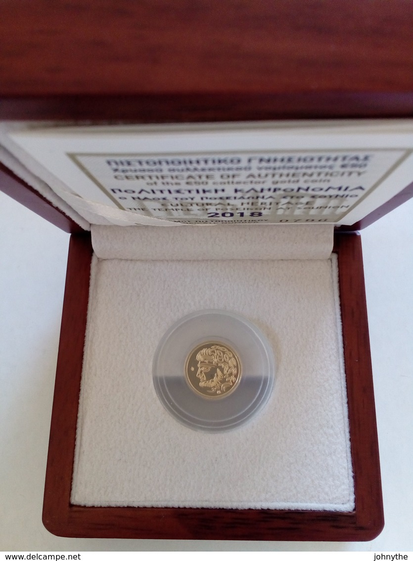 GREECE  50 EURO 2018 "temple Of Apollonas" MINI GOLD RPOOF UNC IN A BOX AND CERTIFICATE - Grèce