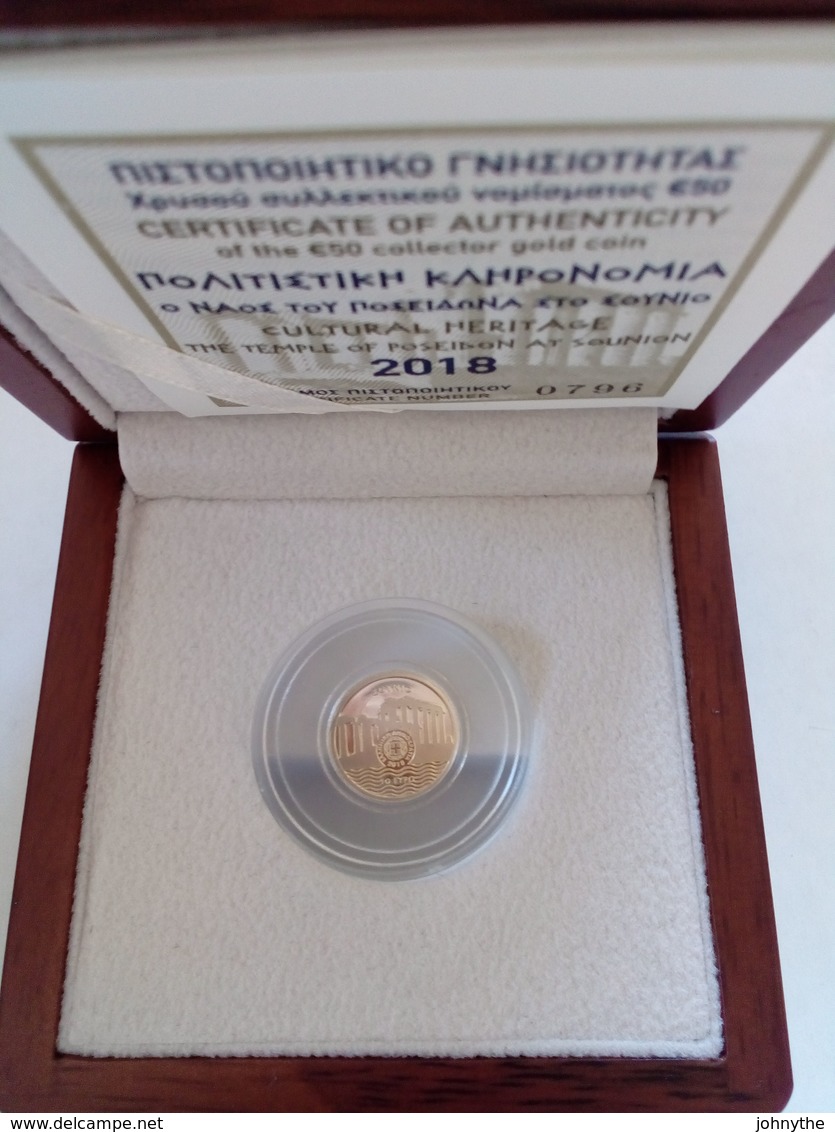 GREECE  50 EURO 2018 "temple Of Apollonas" MINI GOLD RPOOF UNC IN A BOX AND CERTIFICATE - Grèce