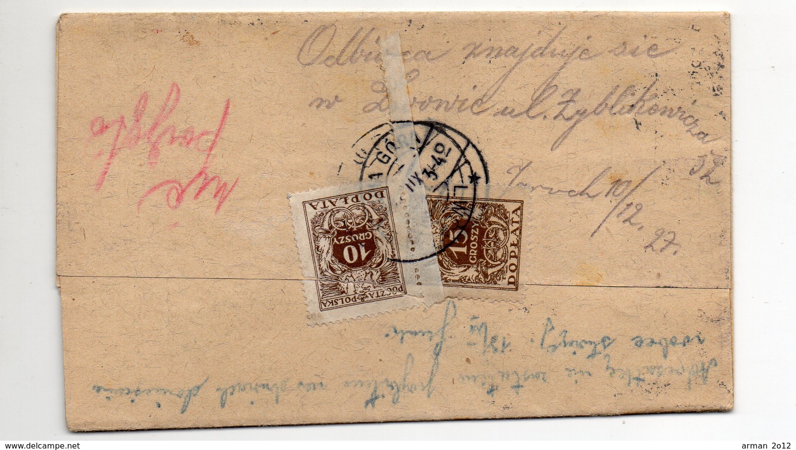 Poland Ukraine Lvov Lwow Court Postage Due 1927 - Briefe U. Dokumente