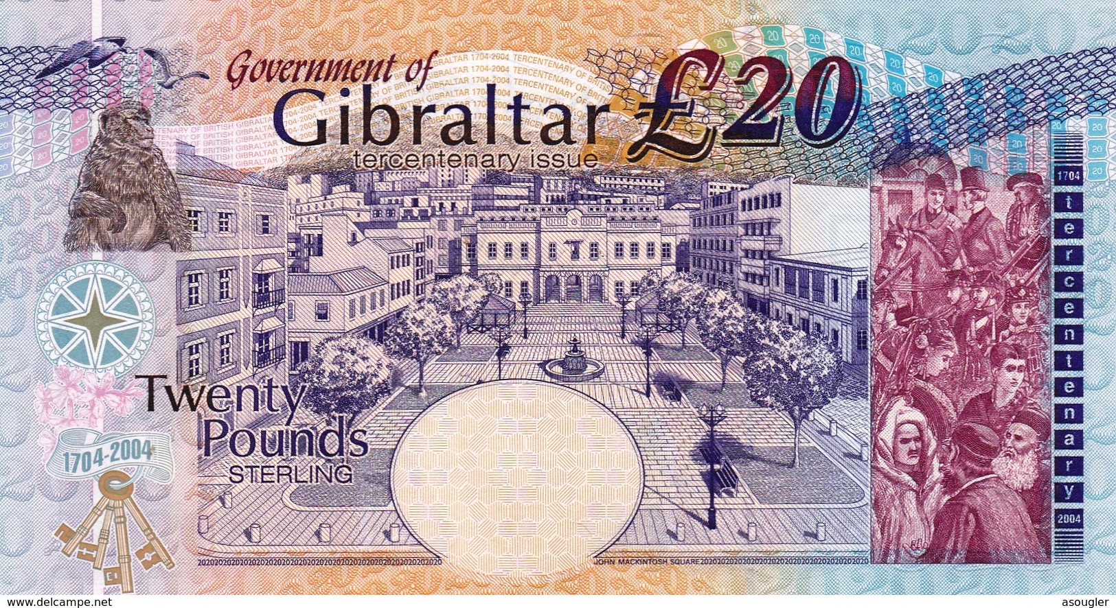 GIBRALTAR 20 POUNDS 2004 XF-AU  COMMEMORATIVE ISSUE P-31a "free Shipping Via Registered Air Mail" - Gibraltar