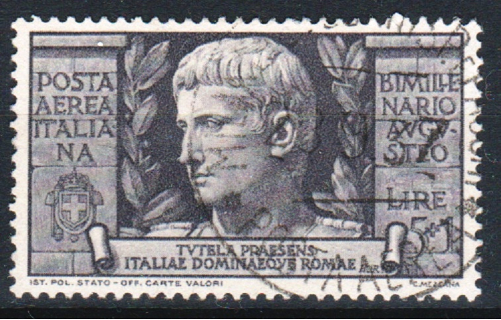 ITALIE - POSTA AEREA  1937 -Catal. UNIFICATO A110 - Lire.  5 + 1 -  Bimillenario Della Nascita Di Augusto - 170€ - Poste Aérienne