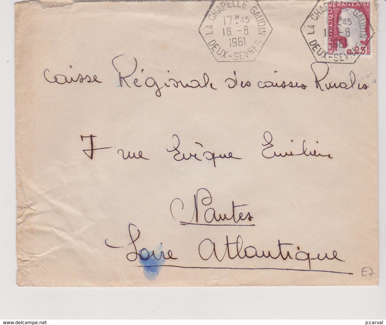 Lettre La Chapelle Gaudin (79) Deux Sevres - Cachet E7 Enveloppe Froissee à Gauche - 1961-....