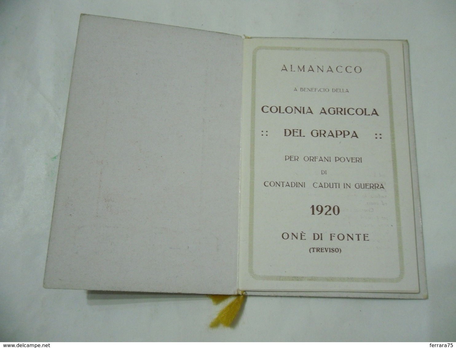 ONè DI FONTE TREVISO ALMANACCO COLONIA AGRICOLA DEL GRAPPA PER ORFANI DI CADUTI IN GUERRA 1920 - Kleinformat : 1901-20